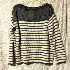 Grey & White Striped Chenille Sweater